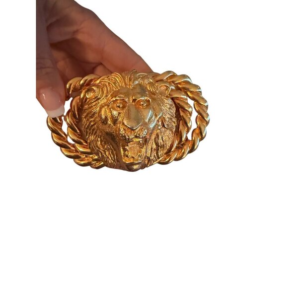 Mimi Di N Womens Gold Lion Head Belt One Size Signed Adjustable Statement Rare